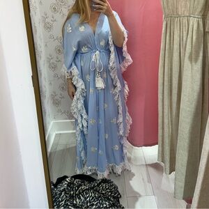 Tie up kimono like dress blue silver sequins baby blue maternity one size